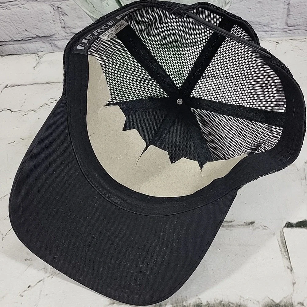 Fish Flag Trucker Hat Mens OS Black Embroidered Logo Snapback Ball‎ Cap